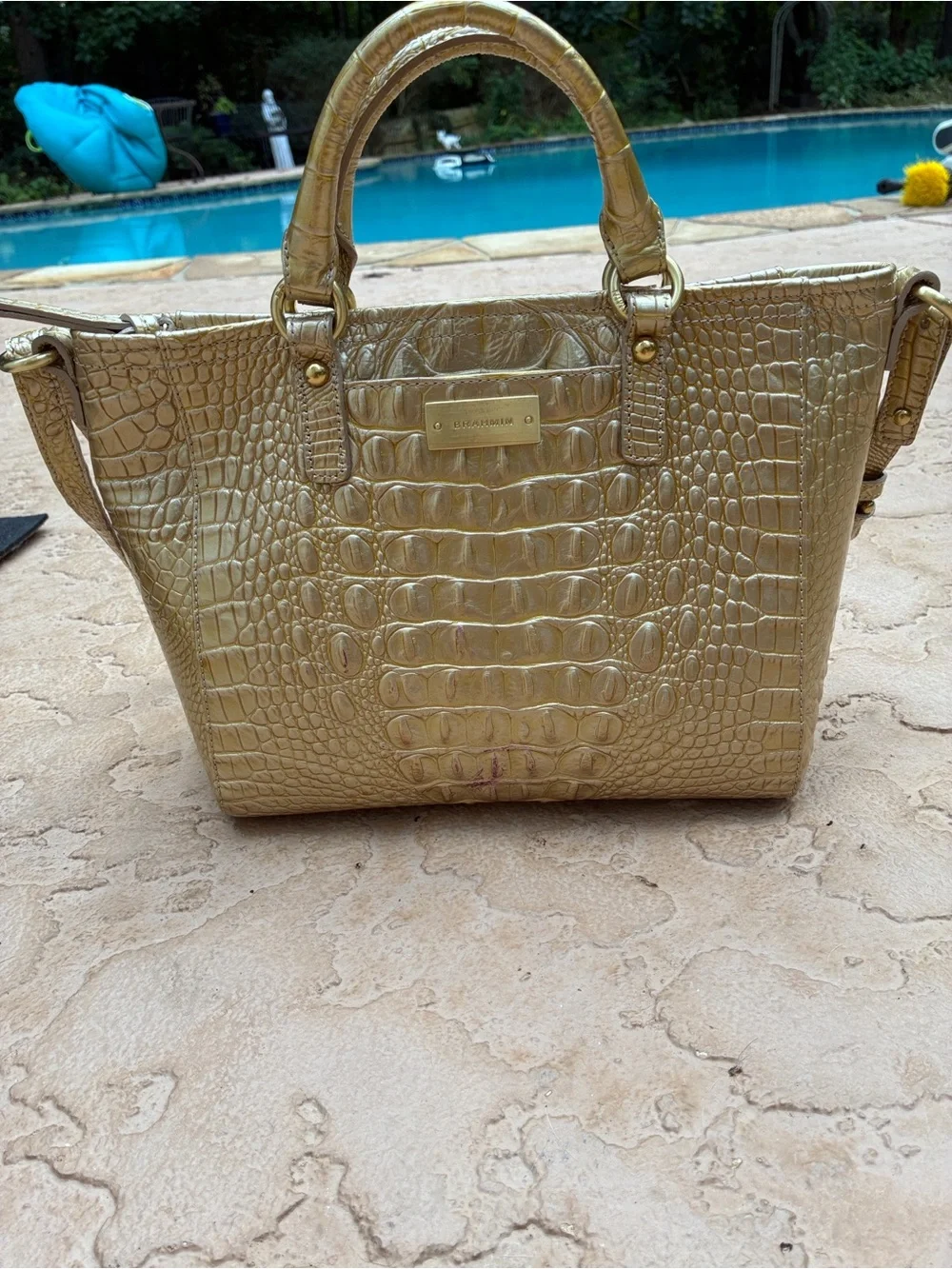 Brahmin Metallic Gold Croc-Embossed Satchel duxbury Melbourne medium M